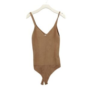 Abercrombie & Fitch Womens Minimalist Ribbed V-Neck Bodysuit XL Brown Thong Snap